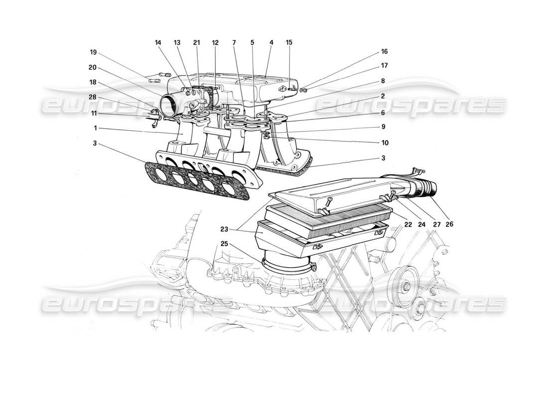 ferrari 308 (1981) gtbi/gtsi air intake and manifolds parts diagram