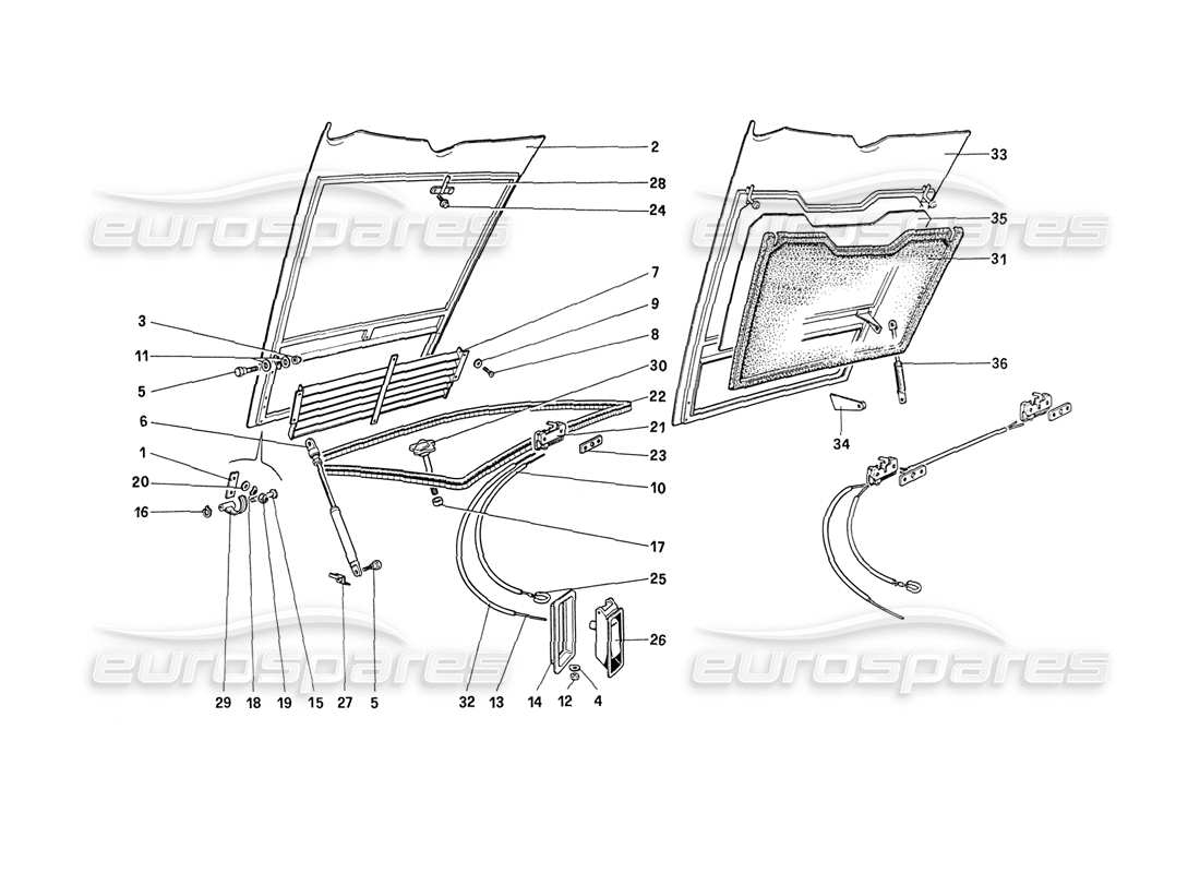 ferrari 208 turbo (1989) front compartment lid parts diagram