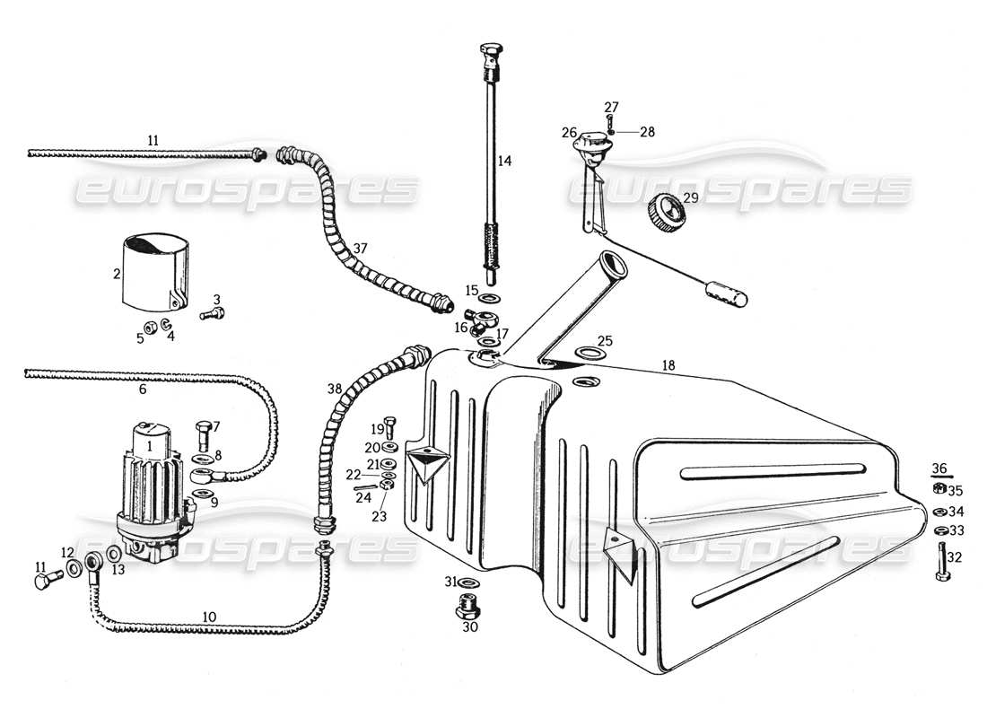 ferrari 250 gte (1957) fuel tank with accessories and electric pump parts diagram