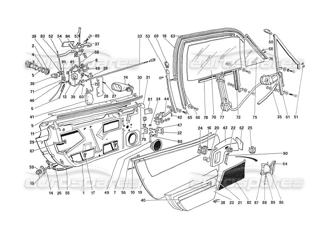 ferrari 208 turbo (1989) doors (untill car 71595) parts diagram