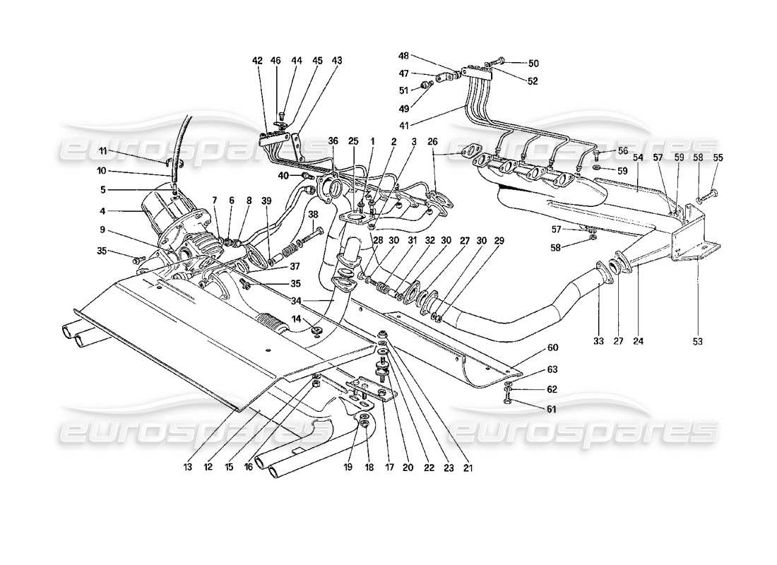 ferrari 208 turbo (1989) exhaust system parts diagram