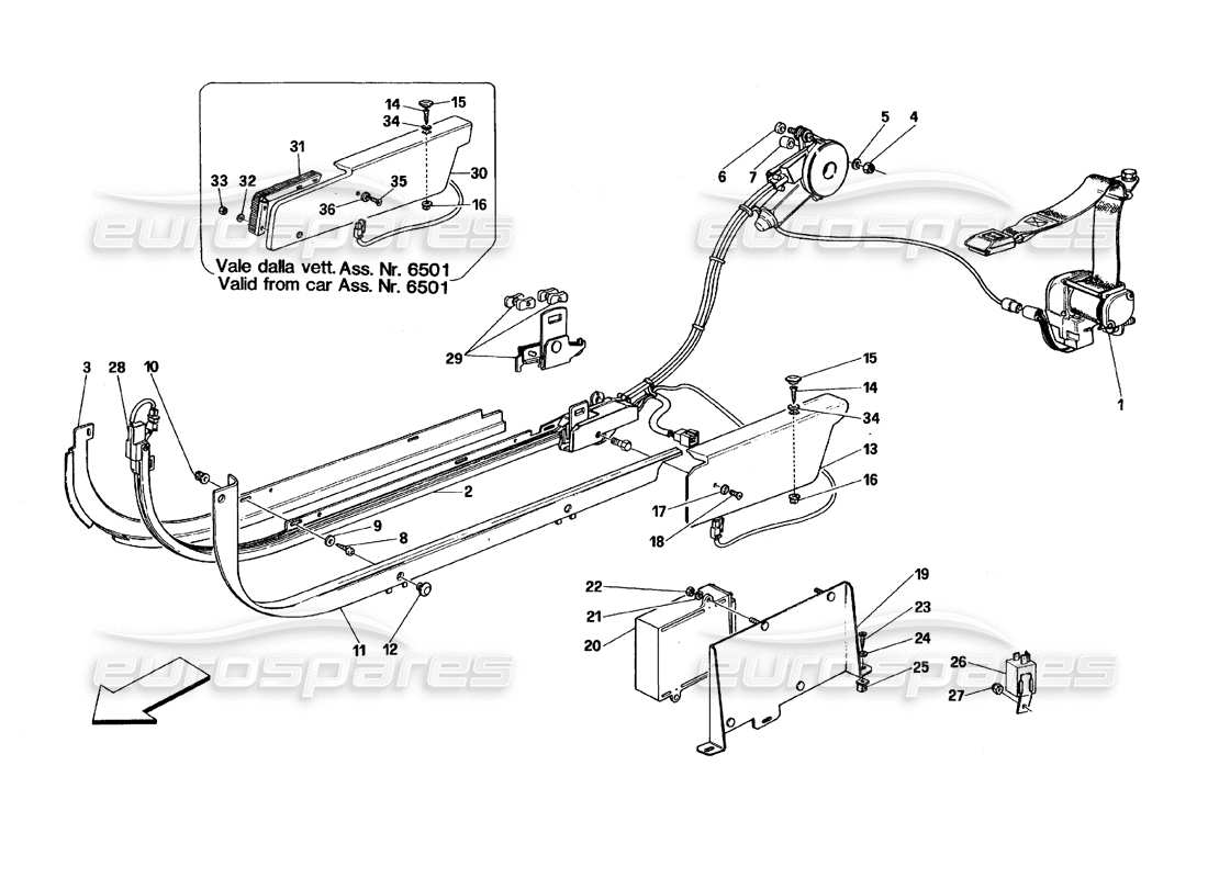 ferrari 348 (1993) tb / ts passive safety belts system part diagram