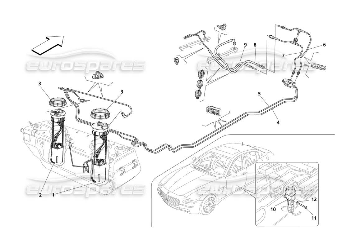 maserati qtp. (2003) 4.2 fuel pumps and pipes parts diagram