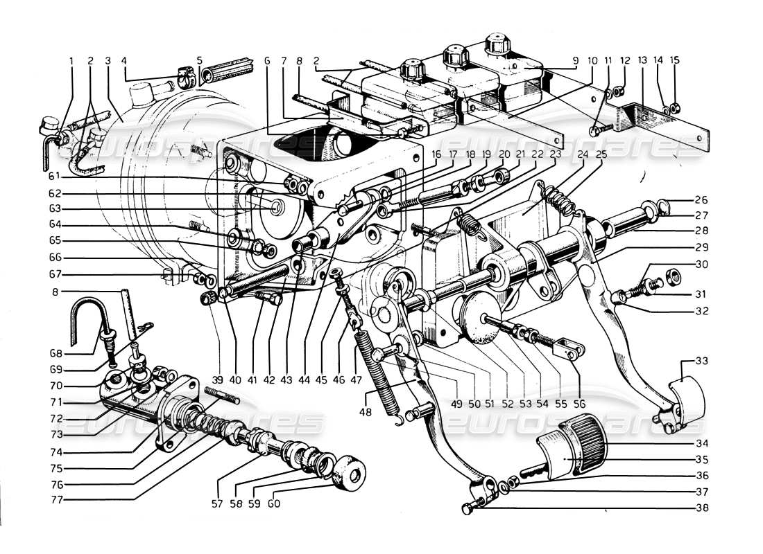 ferrari 275 gtb/gts 2 cam pedal box part diagram