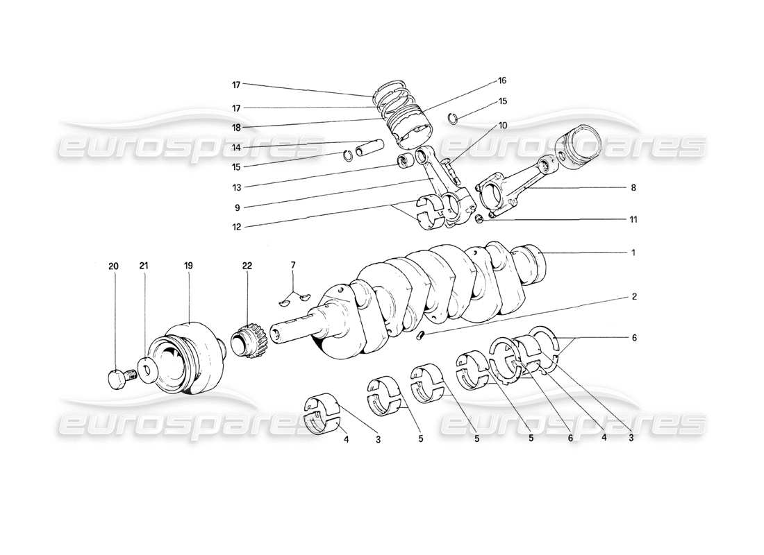 ferrari 208 turbo (1989) crankshaft - connecting rods and pistons parts diagram