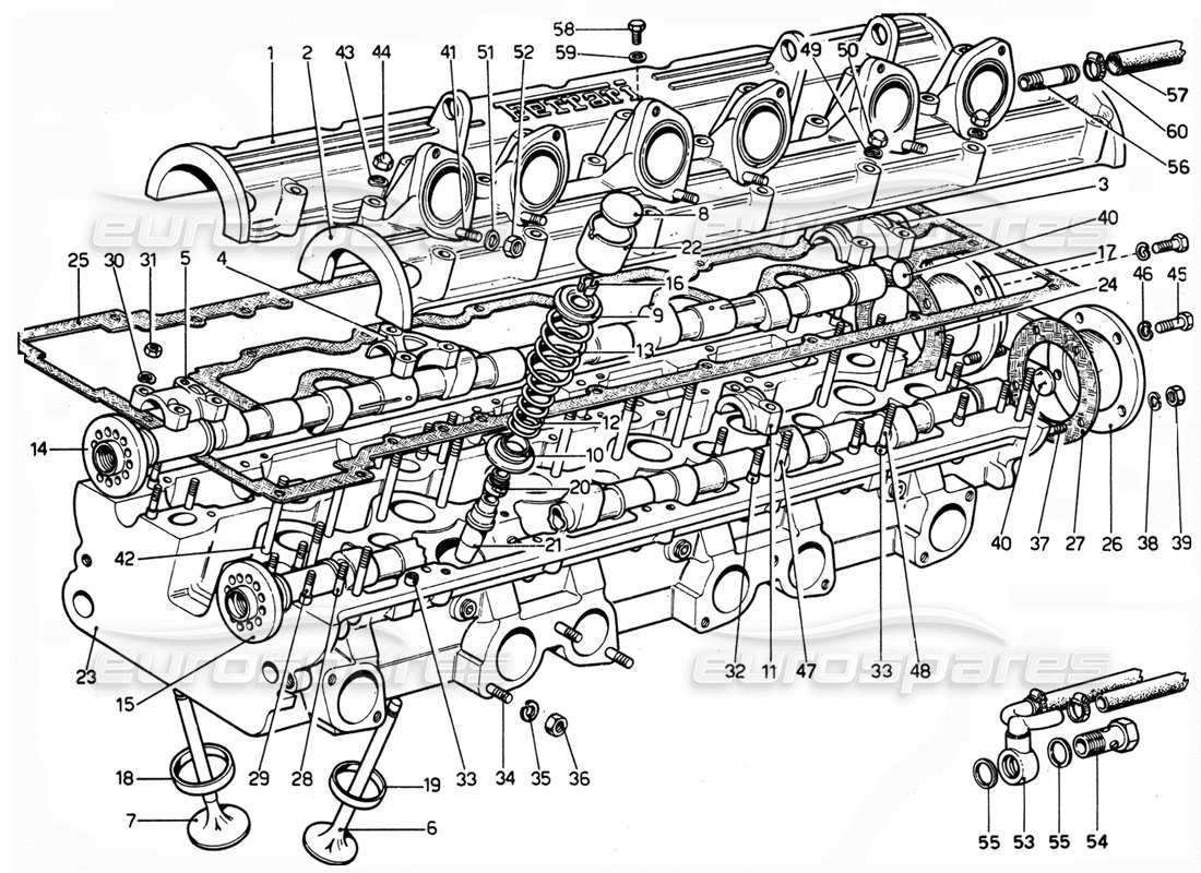 ferrari 365 gtc4 (mechanical) cylinder head lhs parts diagram