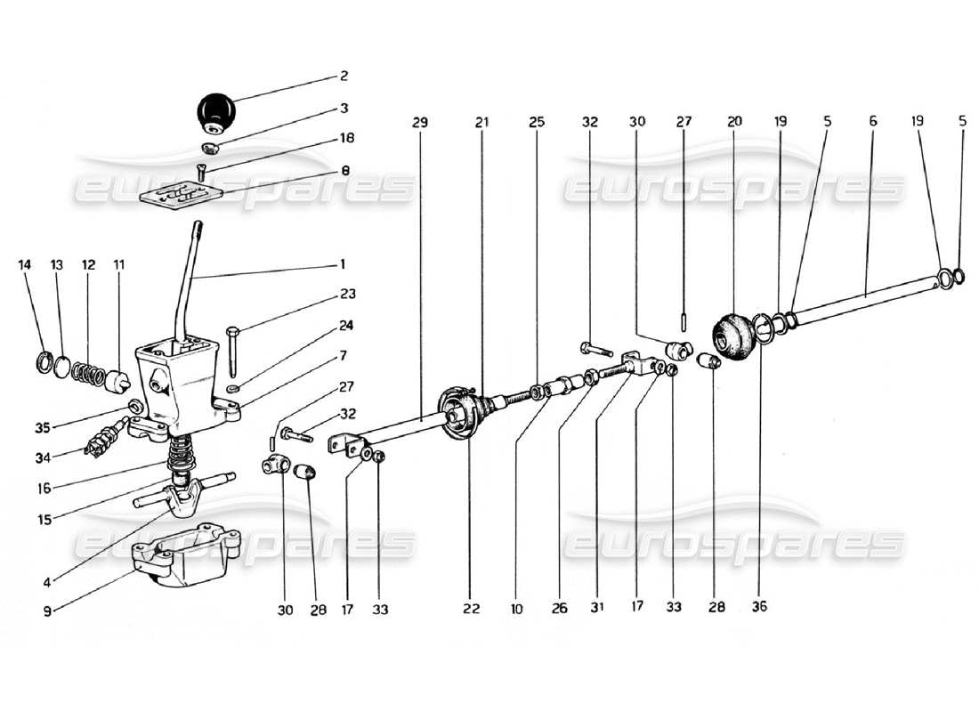 ferrari 308 gtb (1976) outside gearbox controls parts diagram