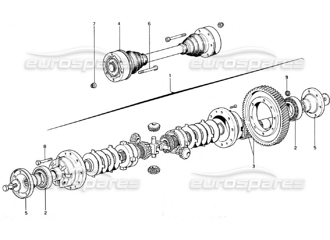 ferrari 308 gtb (1976) differential & axle shafts part diagram