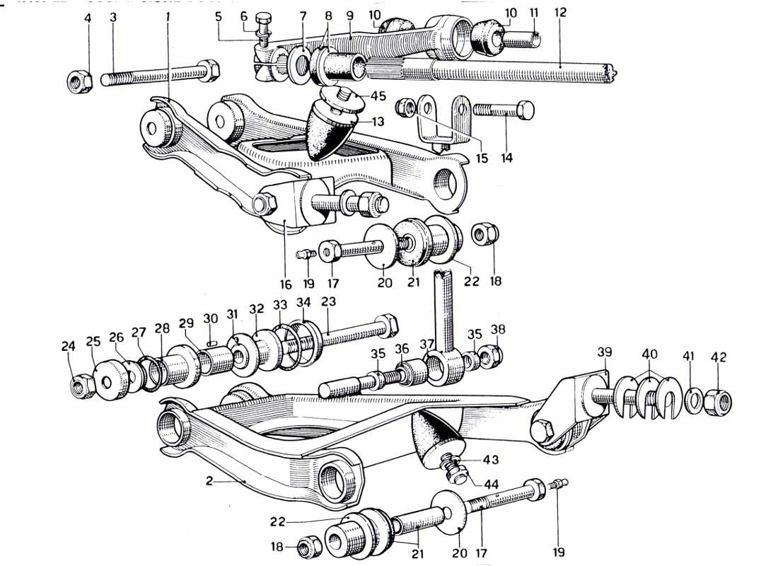 ferrari 330 gtc coupe rear suspension - levers parts diagram