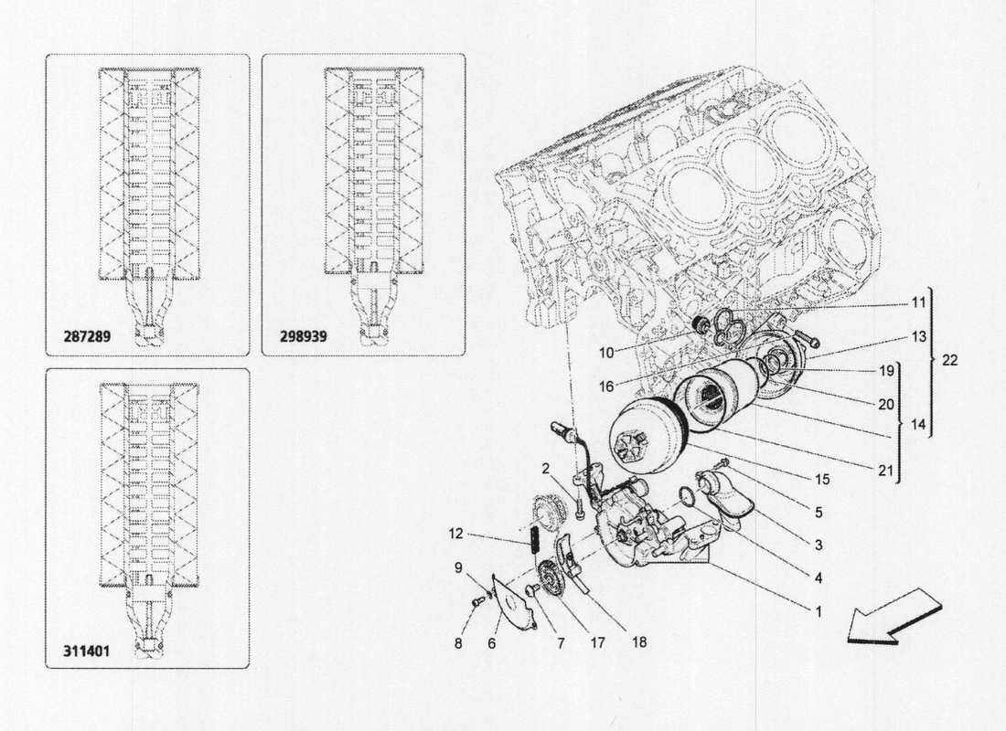 maserati qtp. v6 3.0 bt 410bhp 2wd 2017 lubrication system: pump and filter part diagram