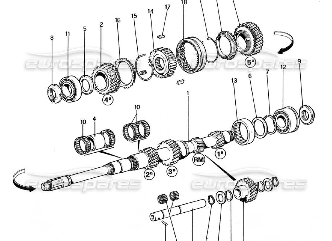 ferrari 308 gtb (1976) main shaft gears parts diagram