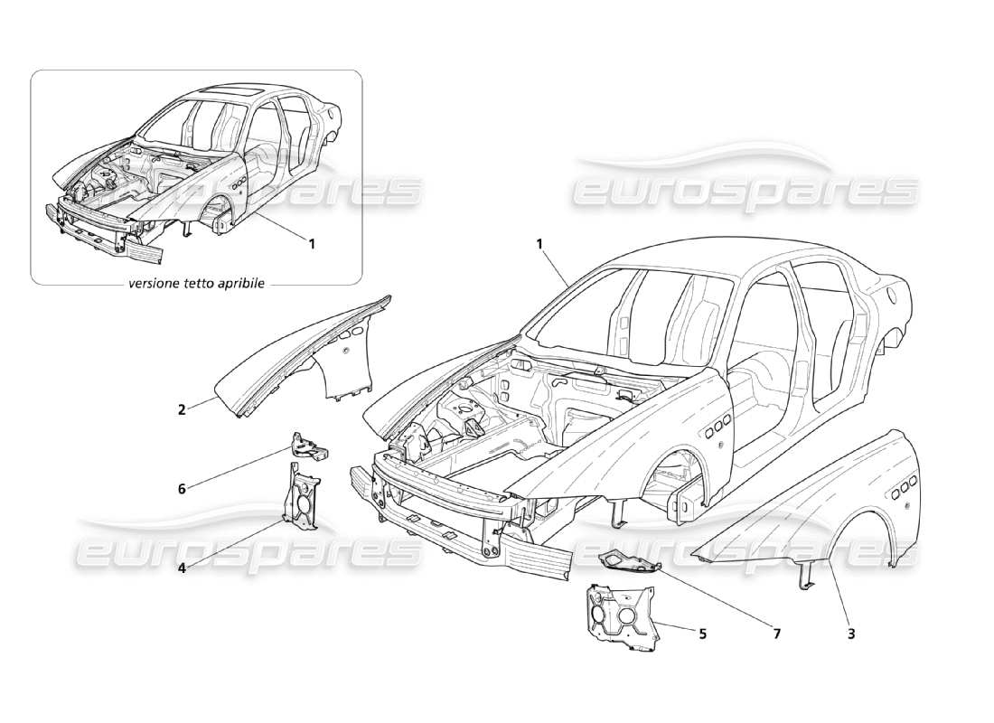 maserati qtp. (2003) 4.2 front outer structures and body part diagram