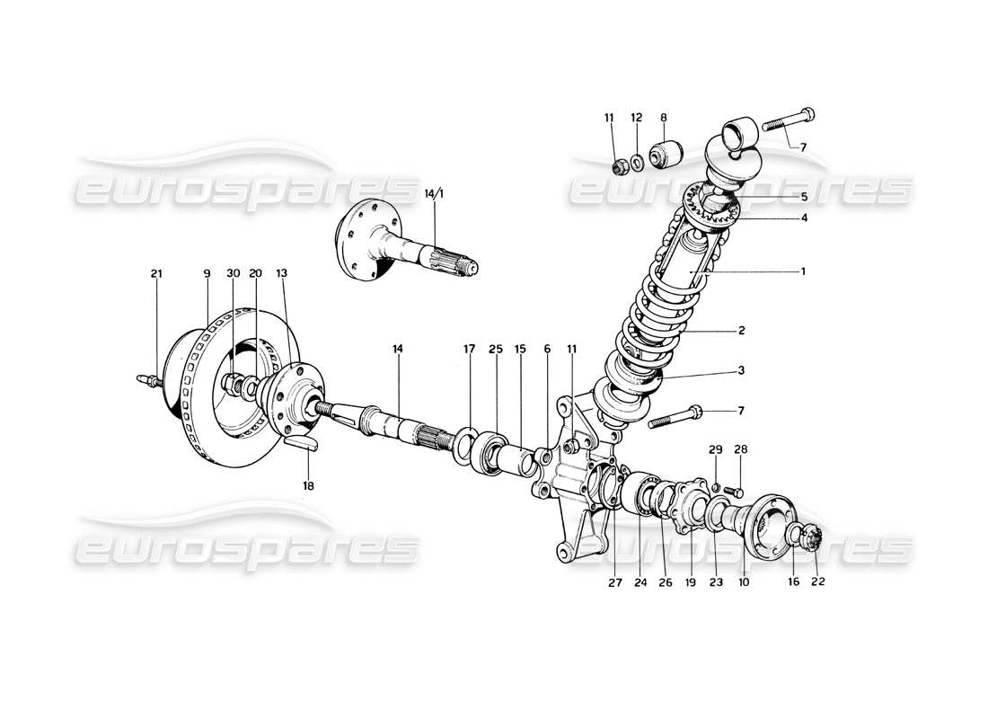 ferrari 246 dino (1975) rear suspension - shock absorber parts diagram