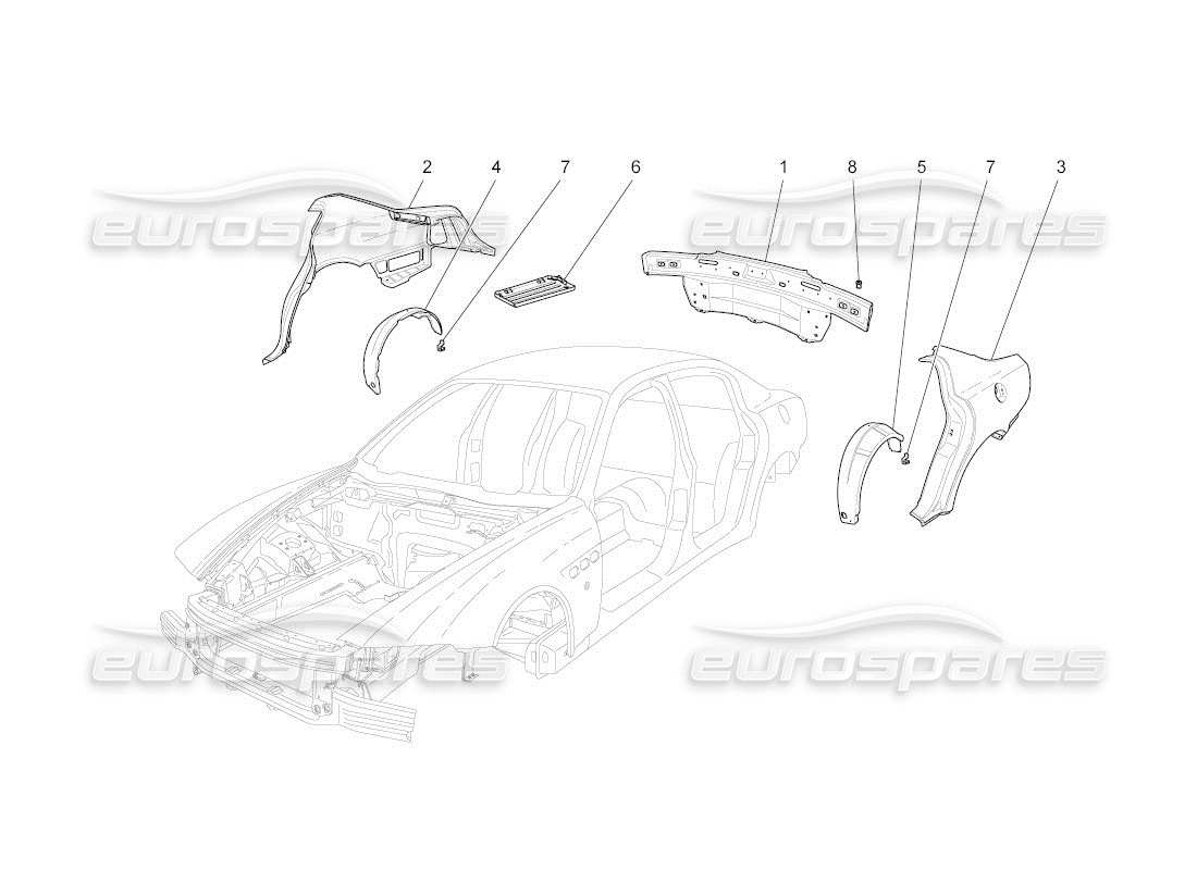 maserati qtp. (2011) 4.2 auto bodywork and rear outer trim panels parts diagram