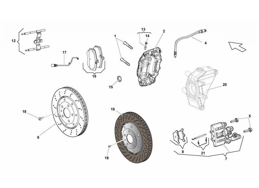 lamborghini gallardo lp560-4s update rear brakes discs std-ccb parts diagram