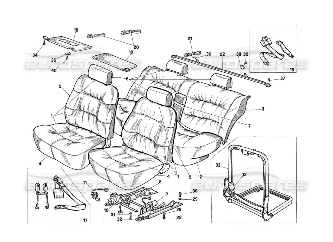 maserati qtp.v8 4.9 (s3) 1979 seats parts diagram