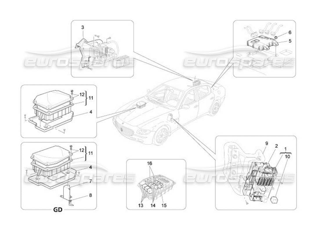 maserati qtp. (2005) 4.2 relays, fuses and boxes part diagram