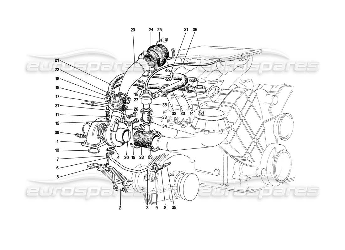 ferrari 208 turbo (1989) turbo - charging system parts diagram