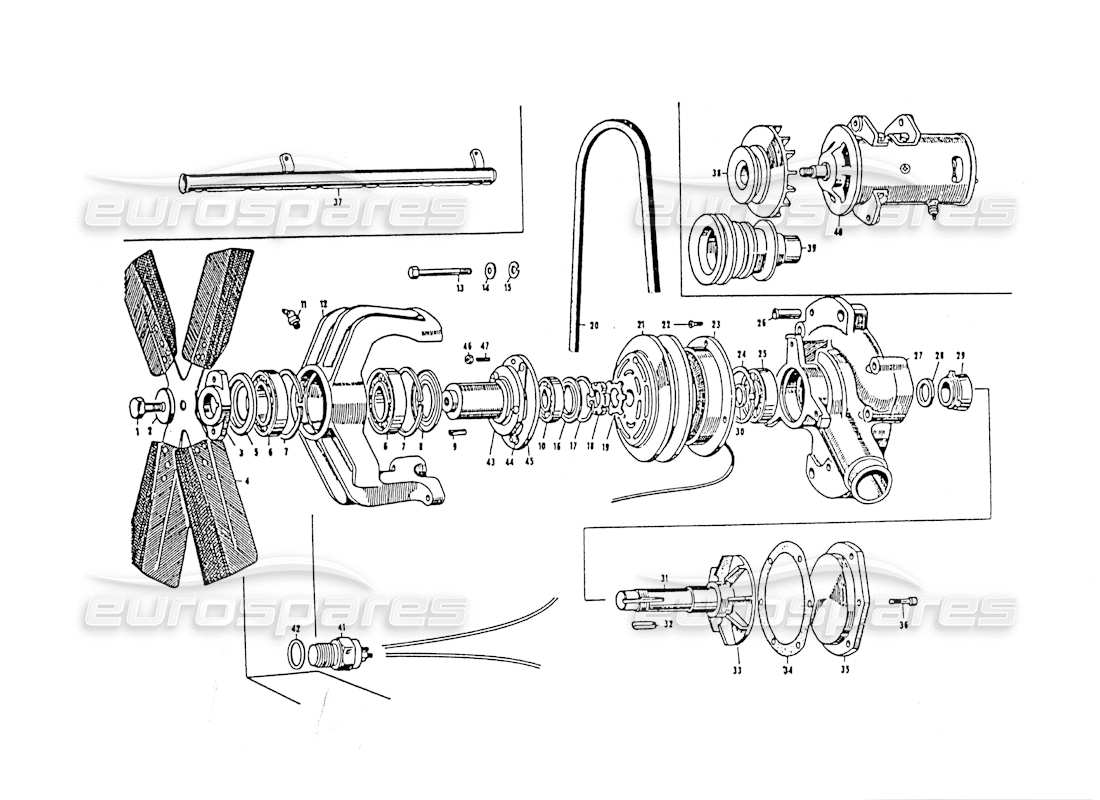 maserati 3500 gt water pump and fand part diagram