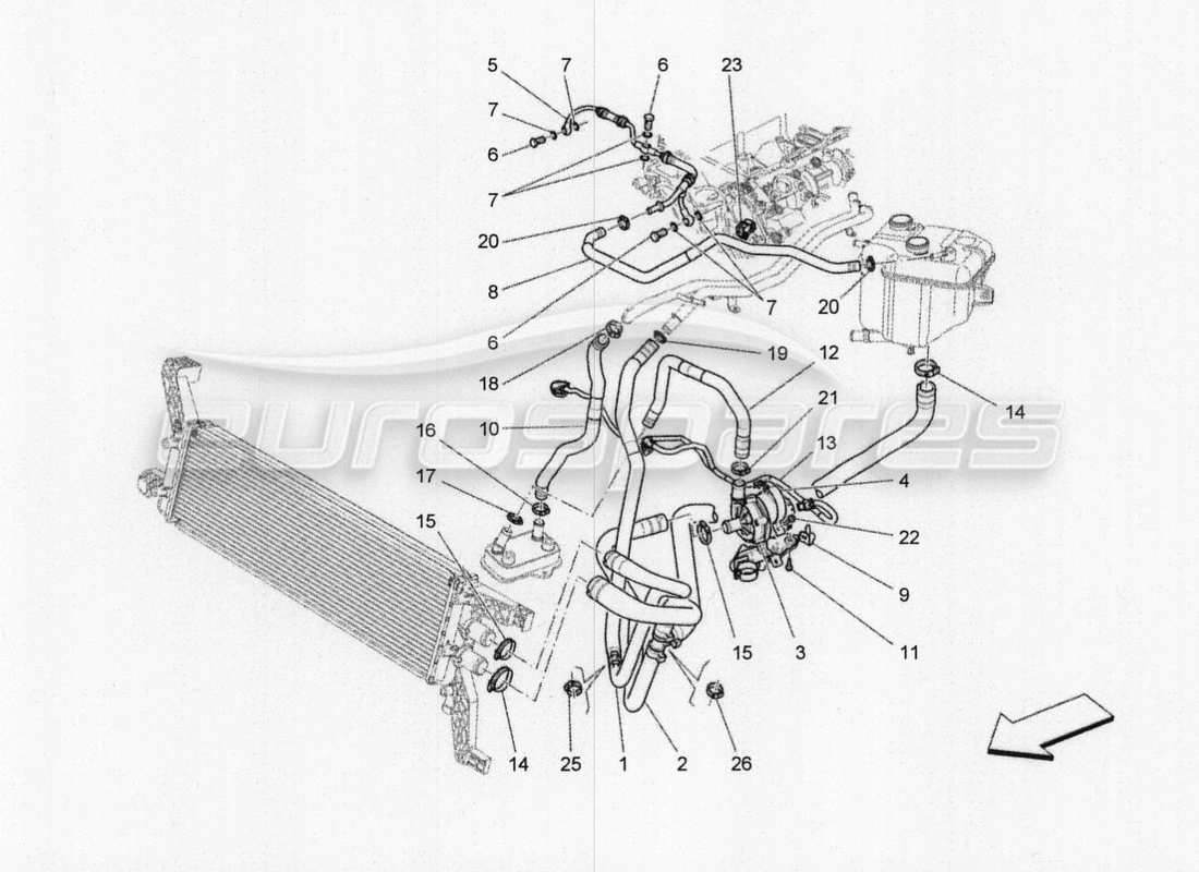 maserati qtp. v8 3.8 530bhp 2014 auto cooling: nourice and lines parts diagram
