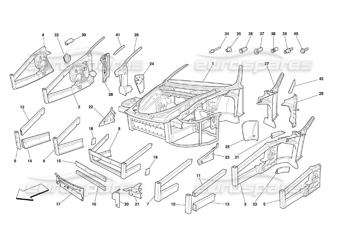 ferrari 360 challenge (2000) frame - front elements structures and plates part diagram