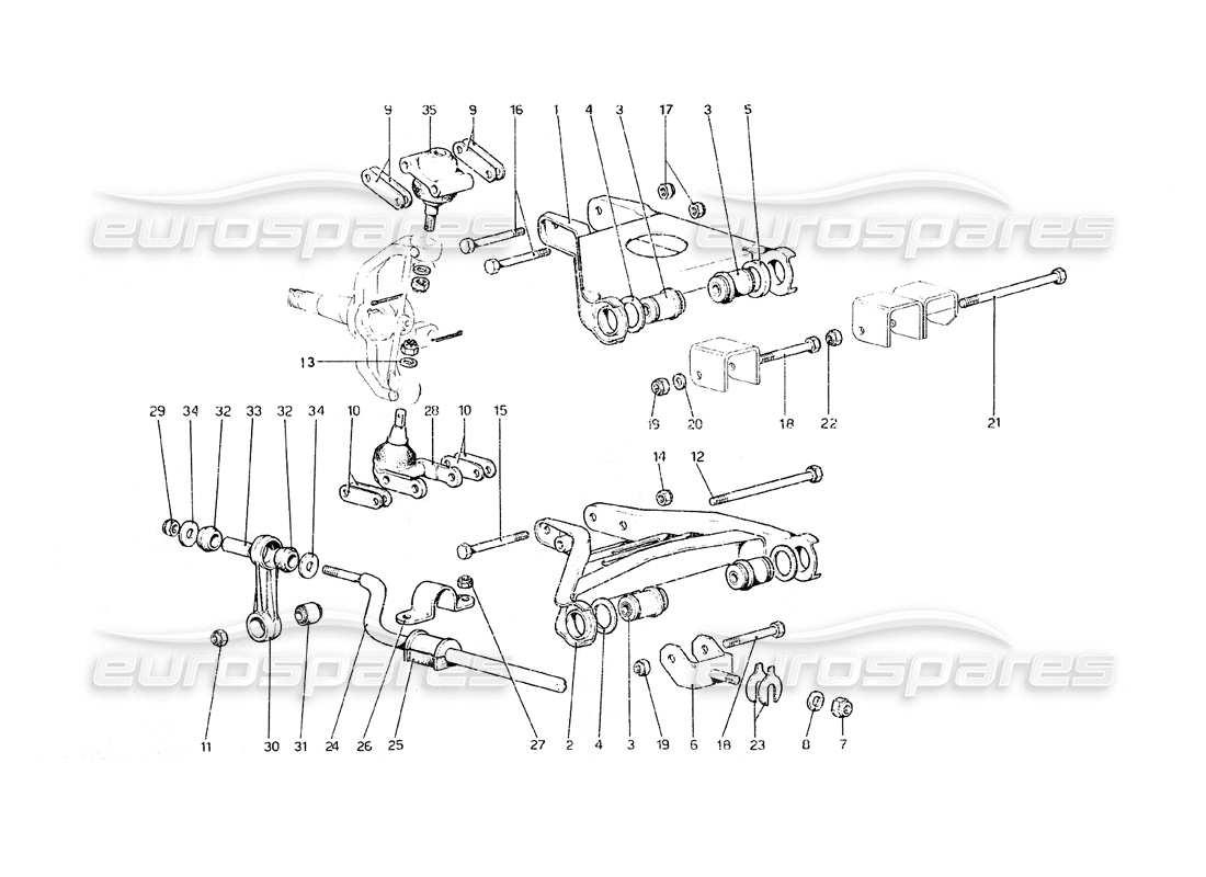 ferrari 308 gt4 dino (1979) front suspension - wishbones parts diagram