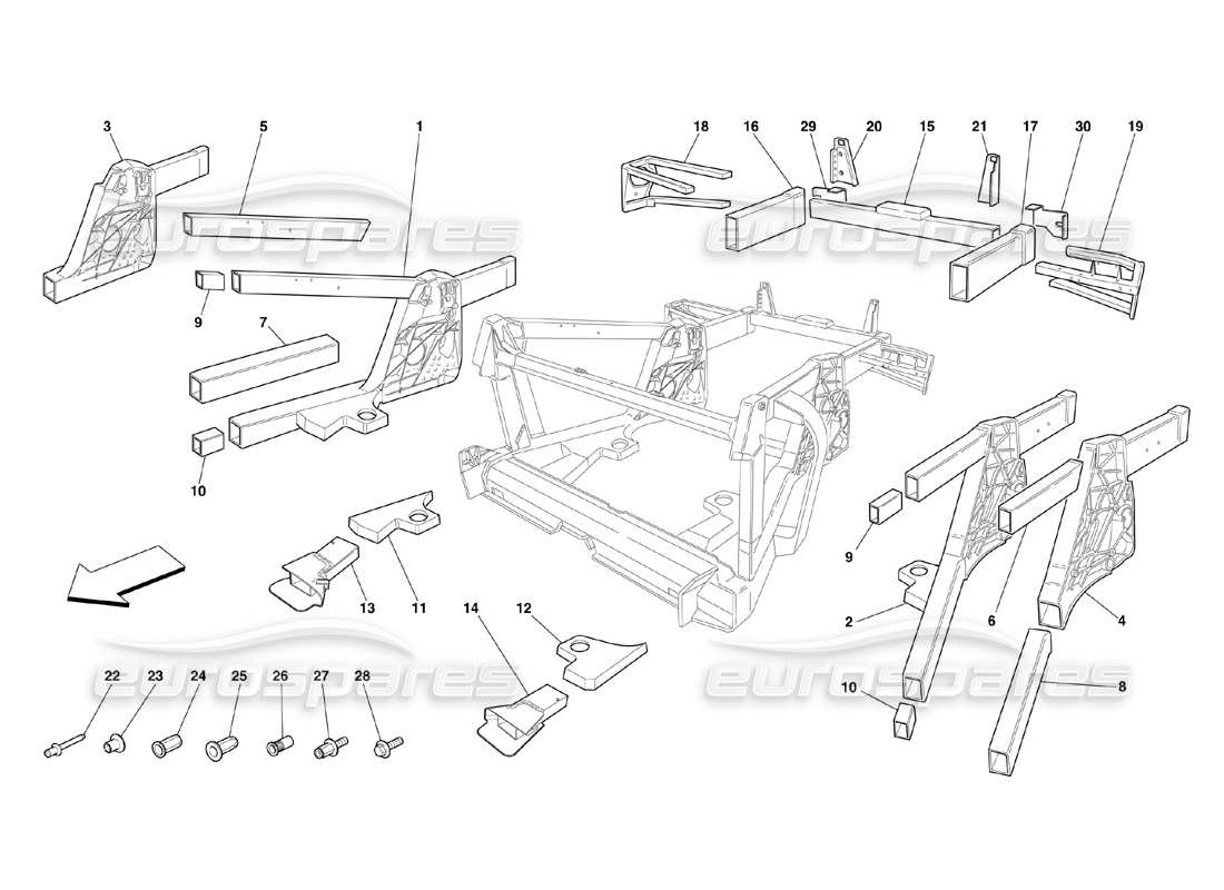 ferrari 360 challenge (2000) frame - rear elements sub-groups part diagram