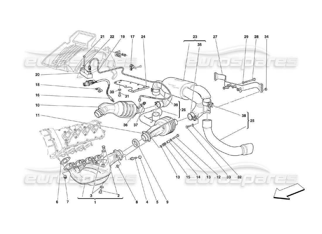 ferrari 360 challenge (2000) exhaust system part diagram