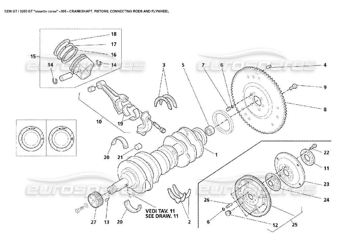 maserati 3200 gt/gta/assetto corsa crank conrods pistons flywheel parts diagram