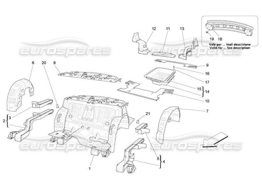 maserati qtp. (2005) 4.2 rear structural frames and sheet panels part diagram