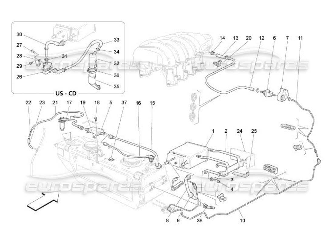 maserati qtp. (2005) 4.2 fuel vapour recirculation system part diagram