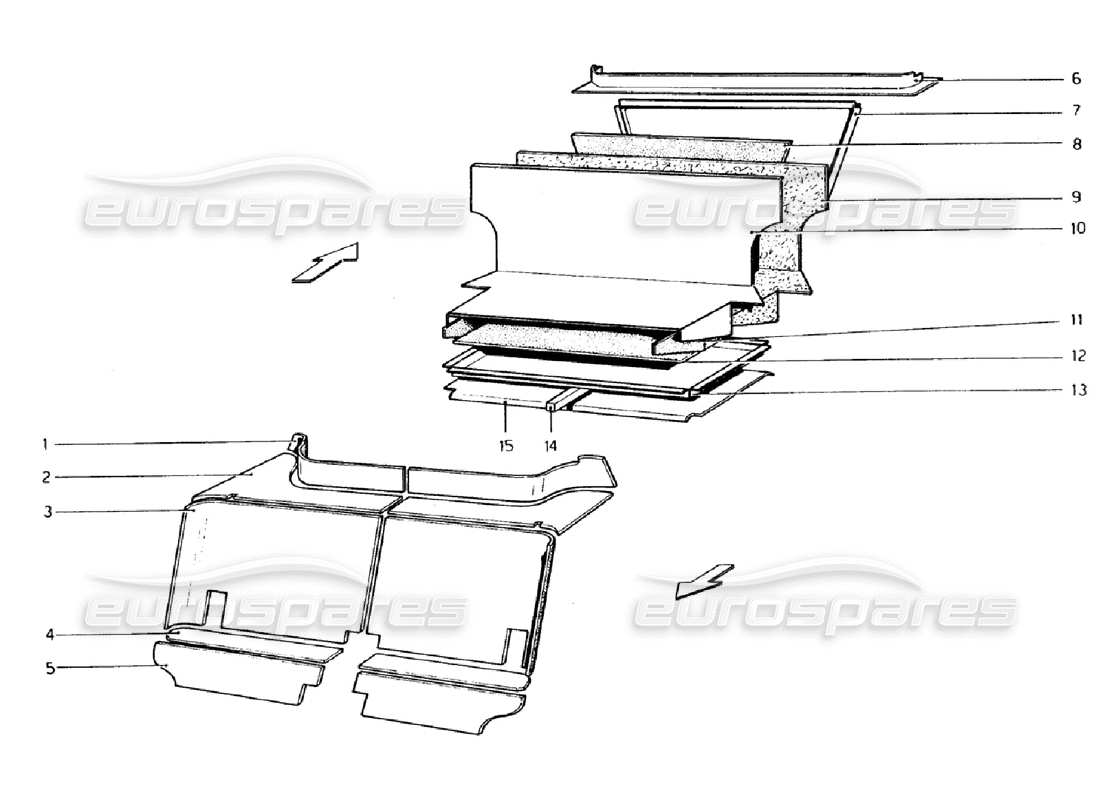 ferrari 308 gtb (1976) passenger and luggage compartments insulation parts diagram