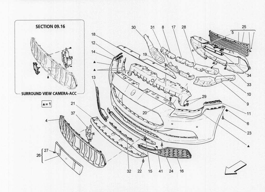 maserati qtp. v6 3.0 bt 410bhp 2wd 2017 front bumper part diagram