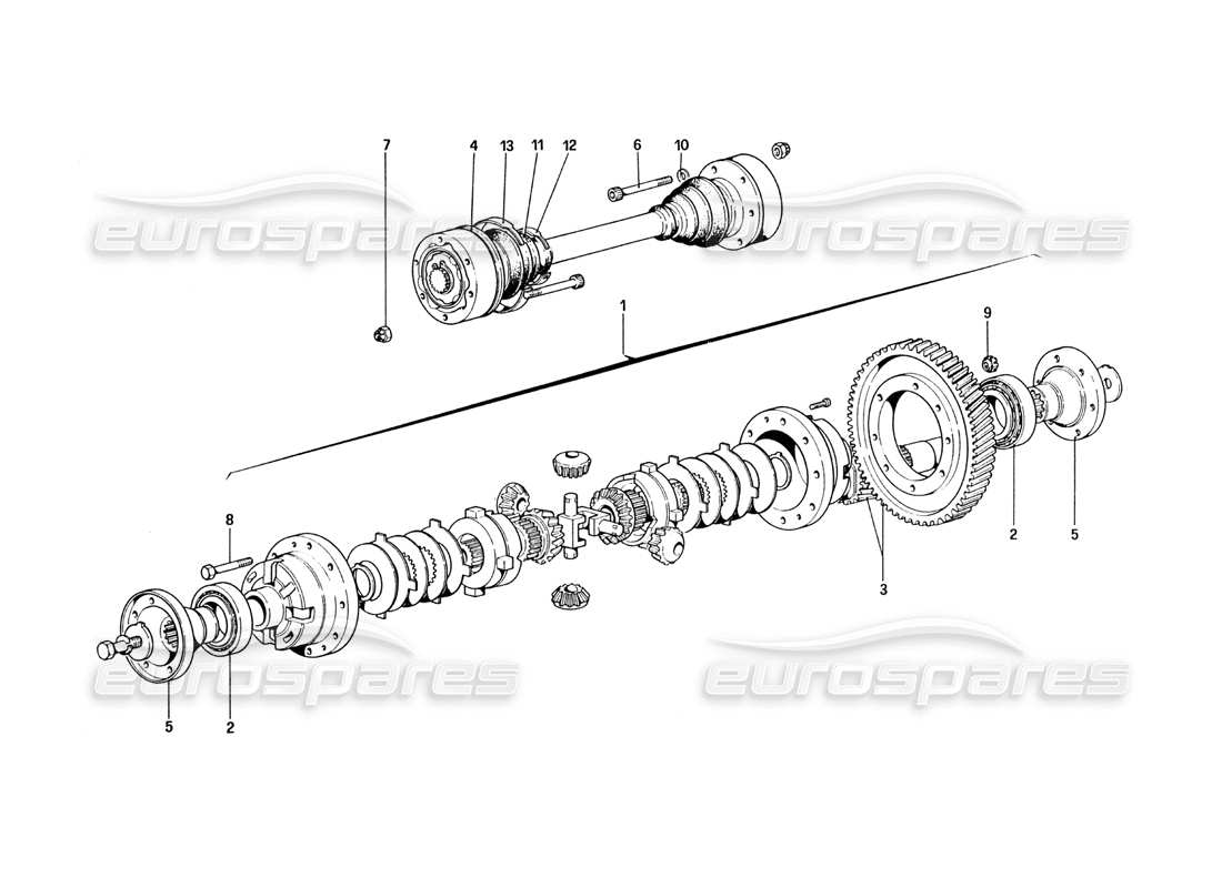 ferrari 328 (1985) differential & axle shafts parts diagram