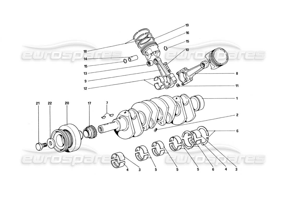 ferrari 328 (1985) crankshaft - connecting rods and pistons part diagram