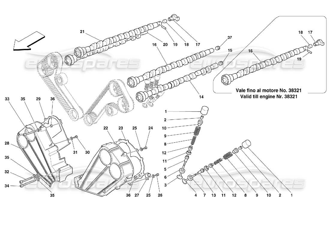 ferrari 355 (2.7 motronic) timing - tappets and shields part diagram