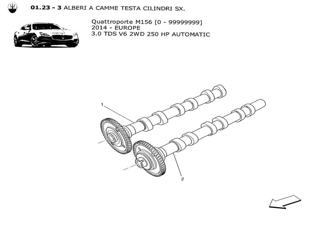 maserati qtp. v6 3.0 tds 250bhp 2014 lh cylinder head camshafts parts diagram