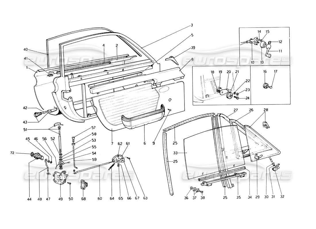 ferrari 246 dino (1975) doors part diagram