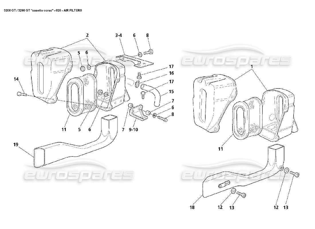 maserati 3200 gt/gta/assetto corsa air filters part diagram