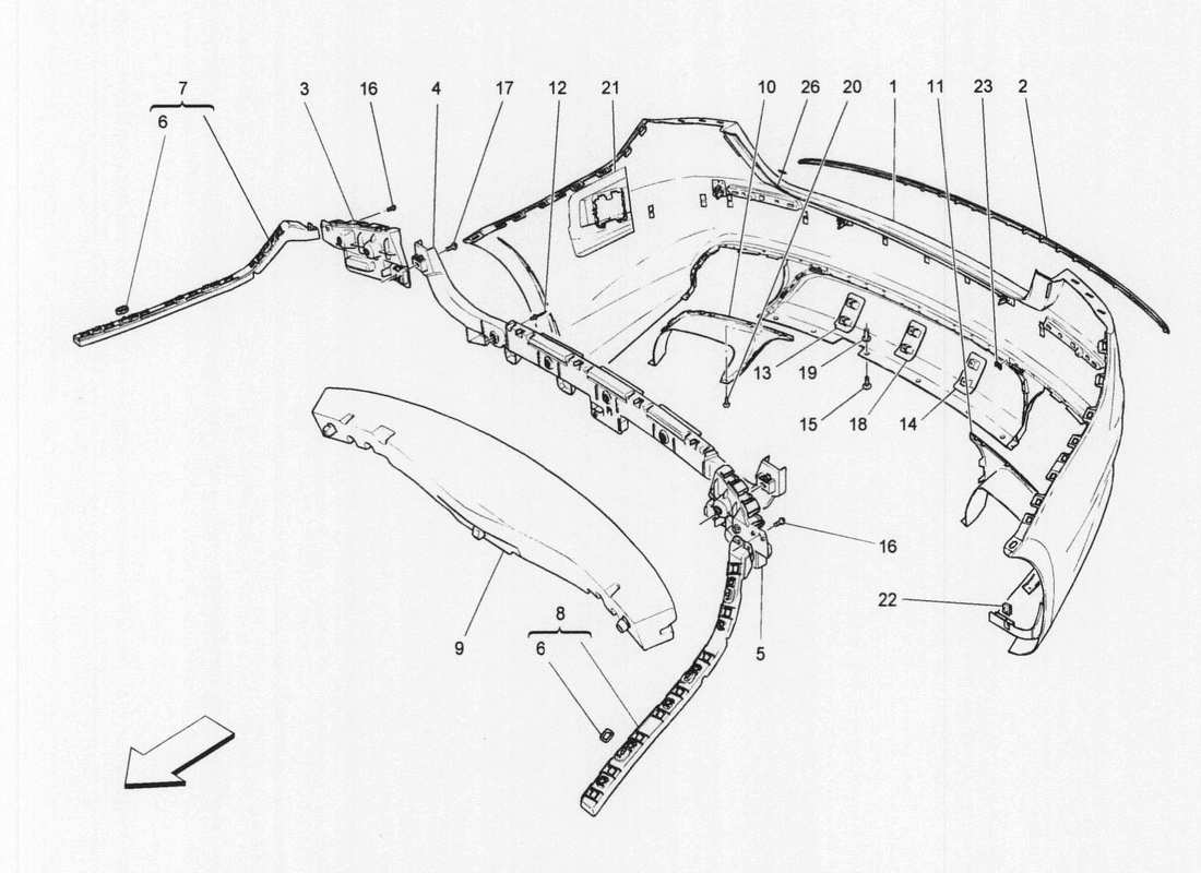 maserati qtp. v6 3.0 bt 410bhp 2wd 2017 rear bumper part diagram