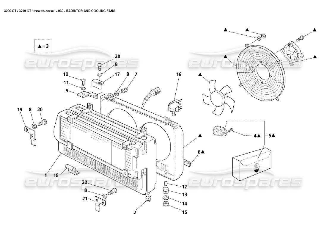 maserati 3200 gt/gta/assetto corsa radiator & cooling fans parts diagram