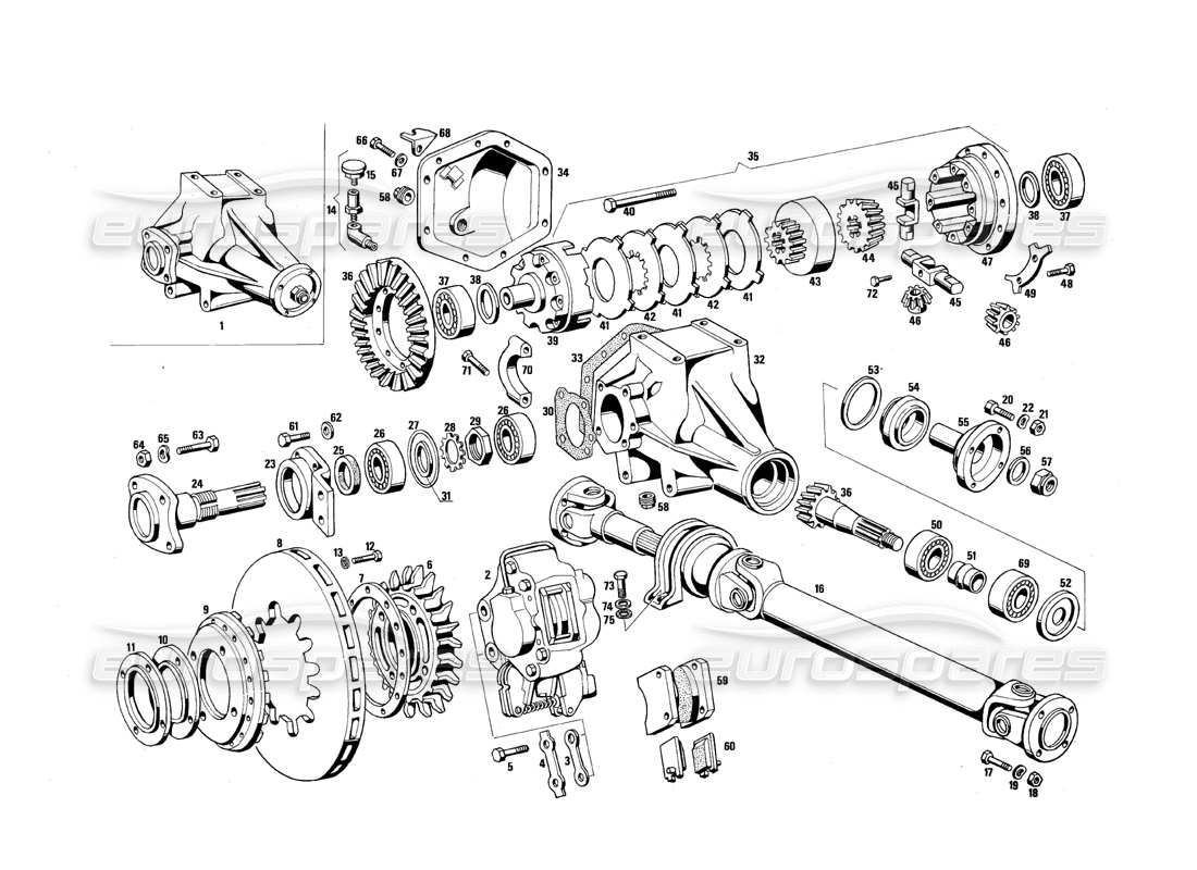 maserati qtp.v8 4.9 (s3) 1979 differential and propeller shaft parts diagram