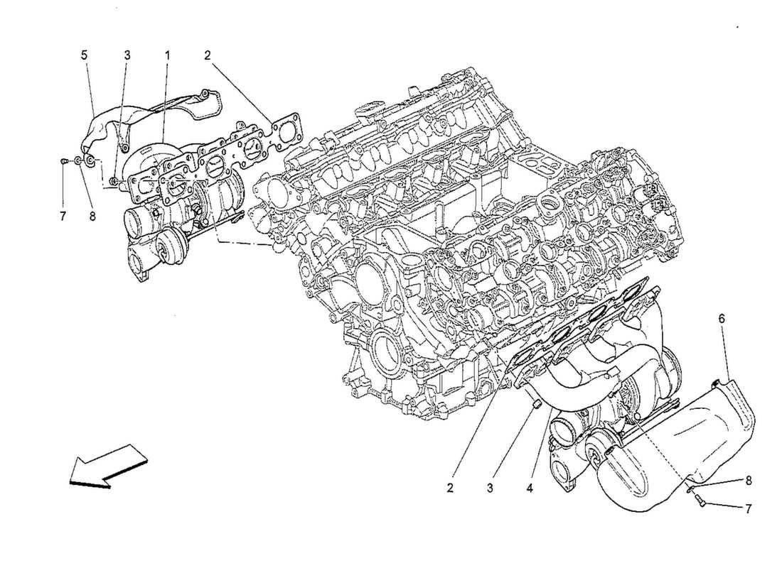 maserati qtp. v8 3.8 530bhp 2014 turbocharging system: equipments parts diagram