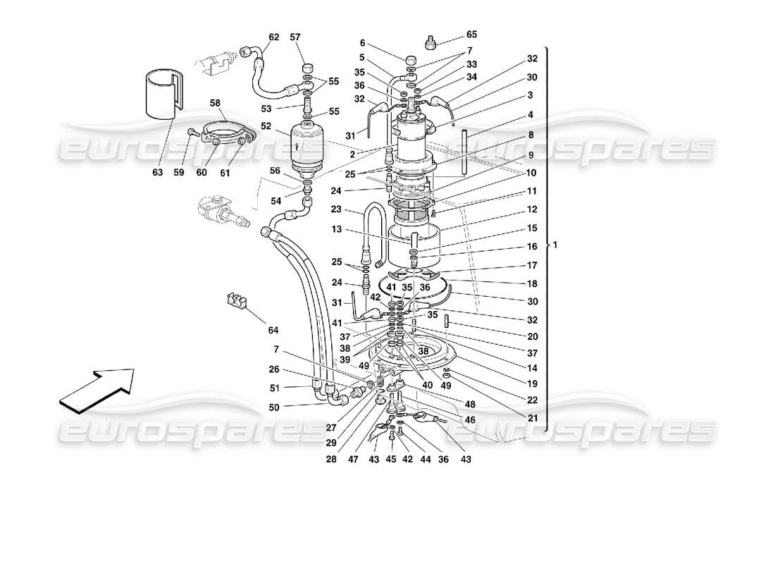 ferrari 355 (2.7 motronic) fuel pump and pipes part diagram