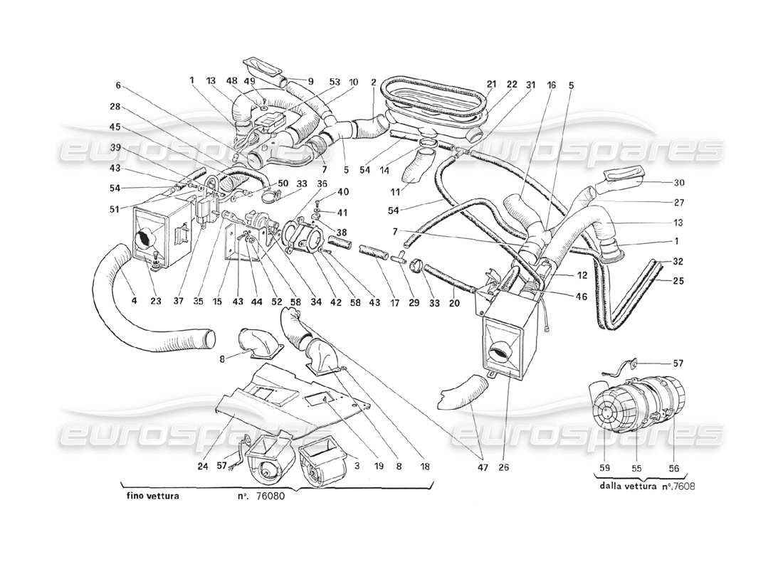 ferrari 208 turbo (1989) heating system parts diagram