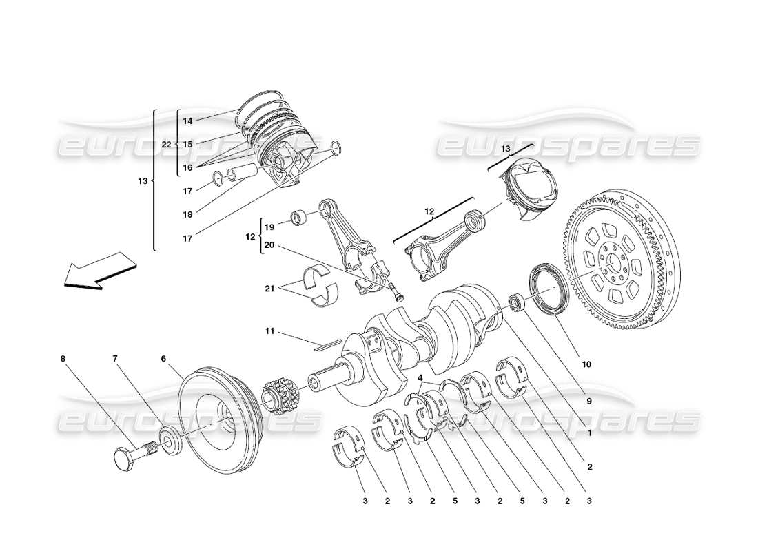 ferrari 430 challenge (2006) crankshaft, conrods and pistons parts diagram