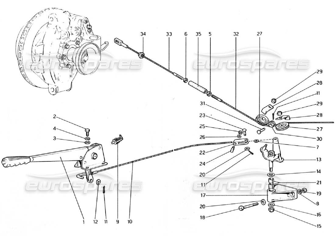 ferrari 308 gtb (1976) hand-brake control parts diagram