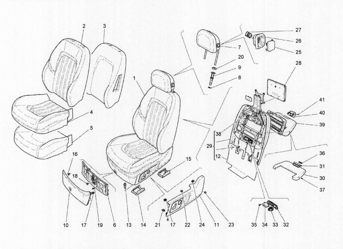 maserati qtp. v6 3.0 bt 410bhp 2wd 2017 front seats: trim panels part diagram