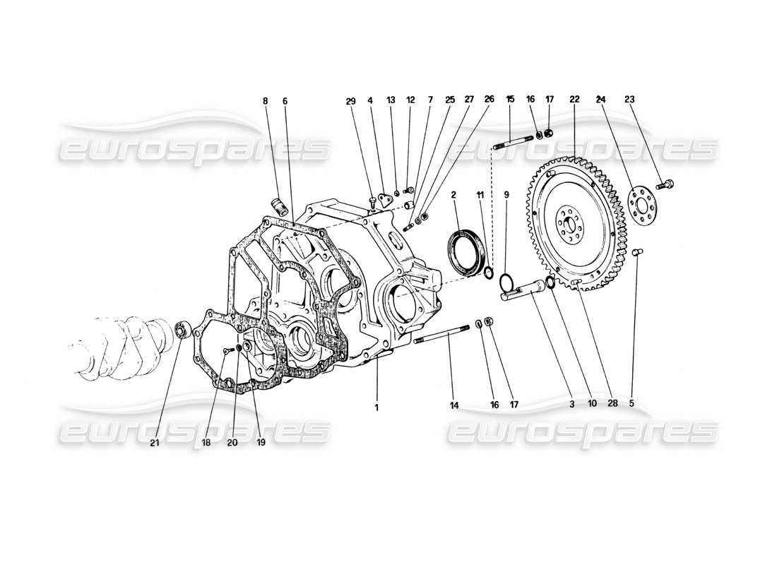 ferrari 328 (1985) flywheel and clutch housing spacer parts diagram