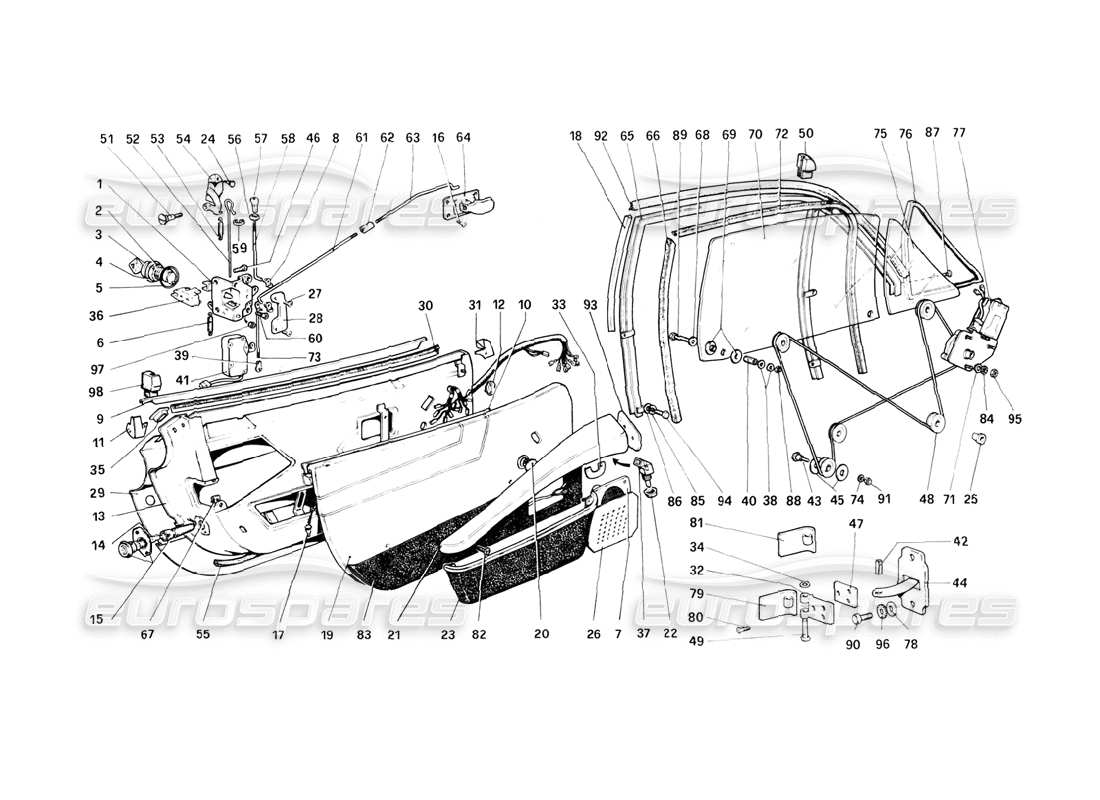 ferrari 308 (1981) gtbi/gtsi doors parts diagram